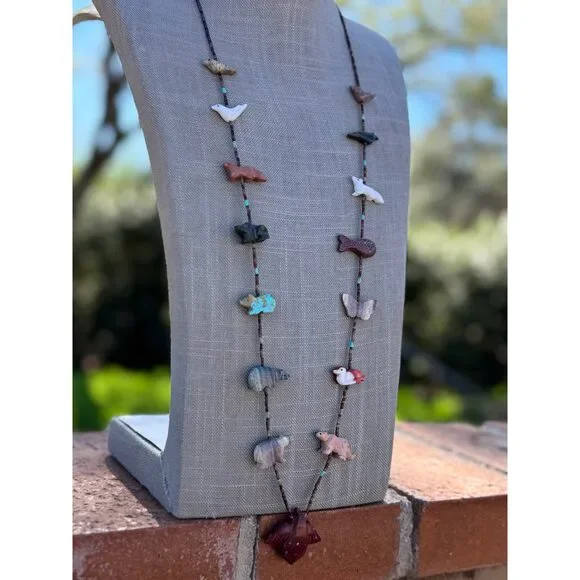 Handcrafted Sterling Silver & Beaded Fetish Necklace 34